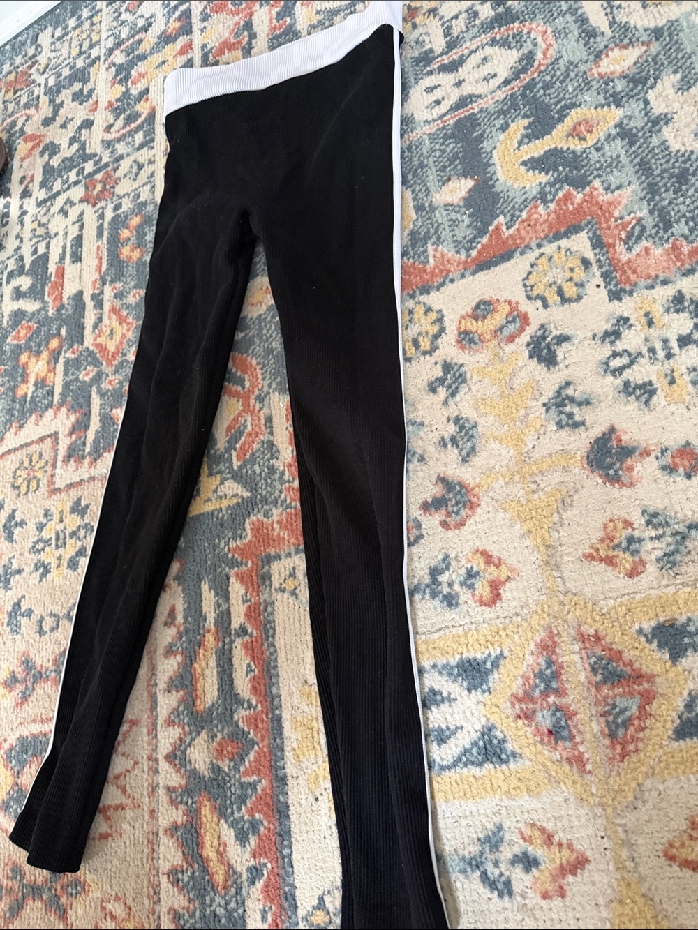 Fashion Nova Women’s Black Leggings with White Waistband and side White stripe